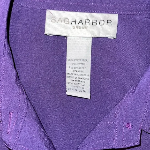 Sag Harbor Two Piece Vintage Set Purple Button Down Blouse and Pants Size 14 - Picture 10 of 12